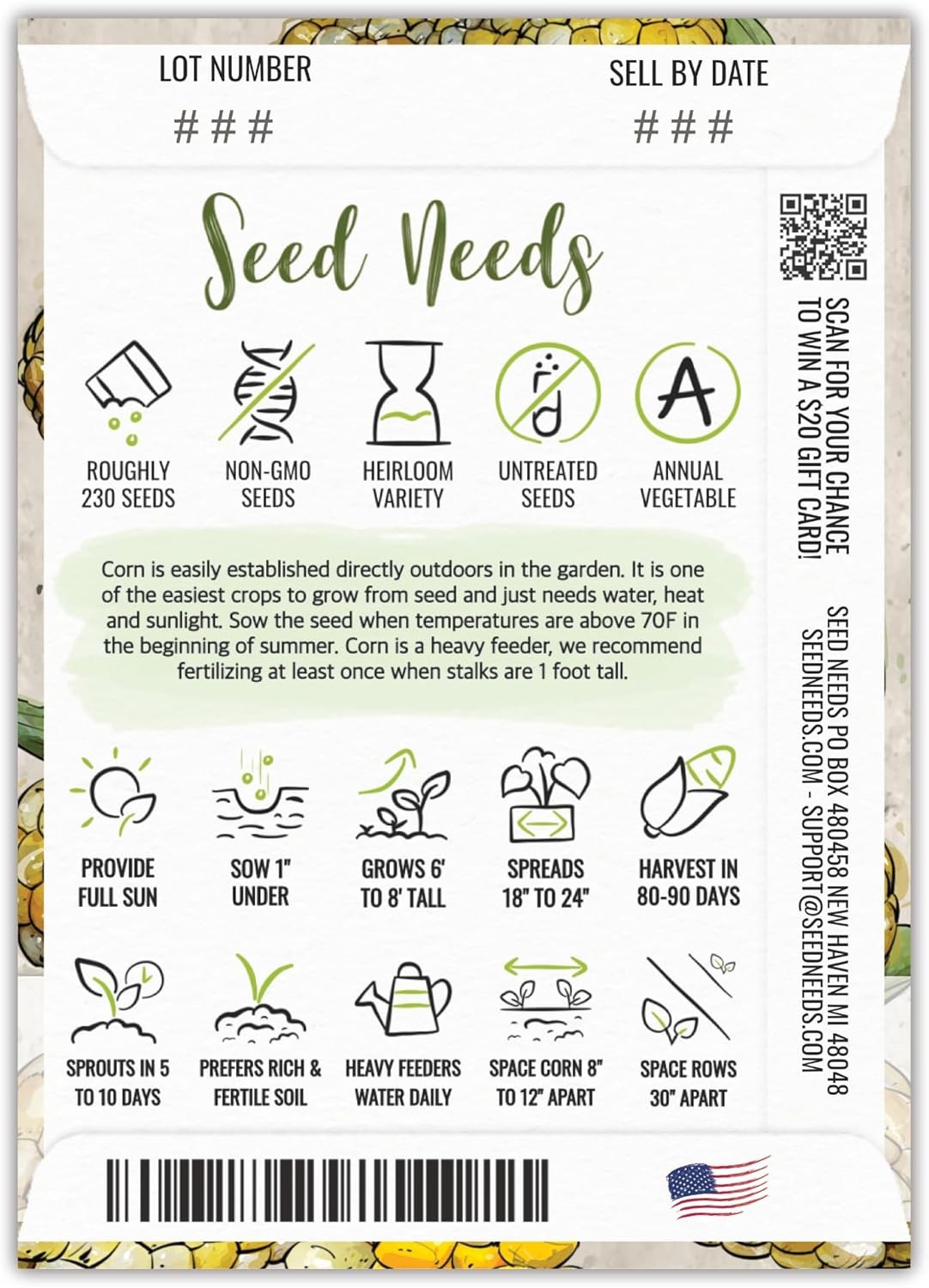 Seed Needs Peaches and Cream Sweet Corn Seeds | 230+ Non Golden,Yellow