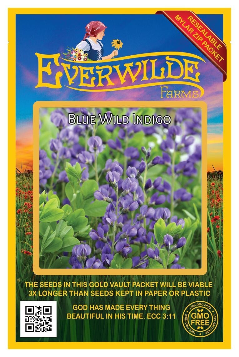 60 Blue Wild Indigo Wildflower Seeds – Everwilde Farms Mylar Seed Packet