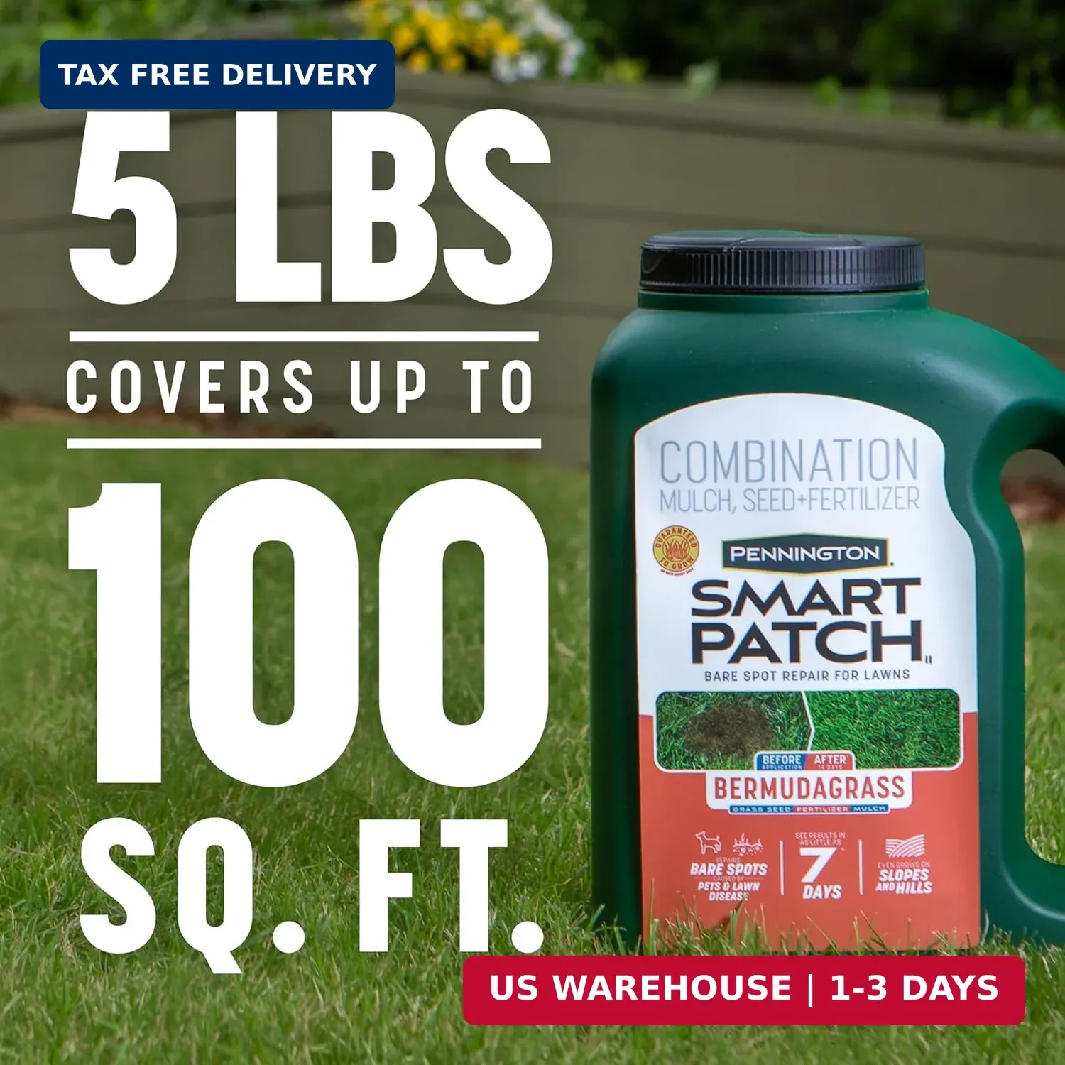 Pennington Smart Patch Bermudagrass 5lb 100 sq. ft. Grass Seed Bare Spot Repair