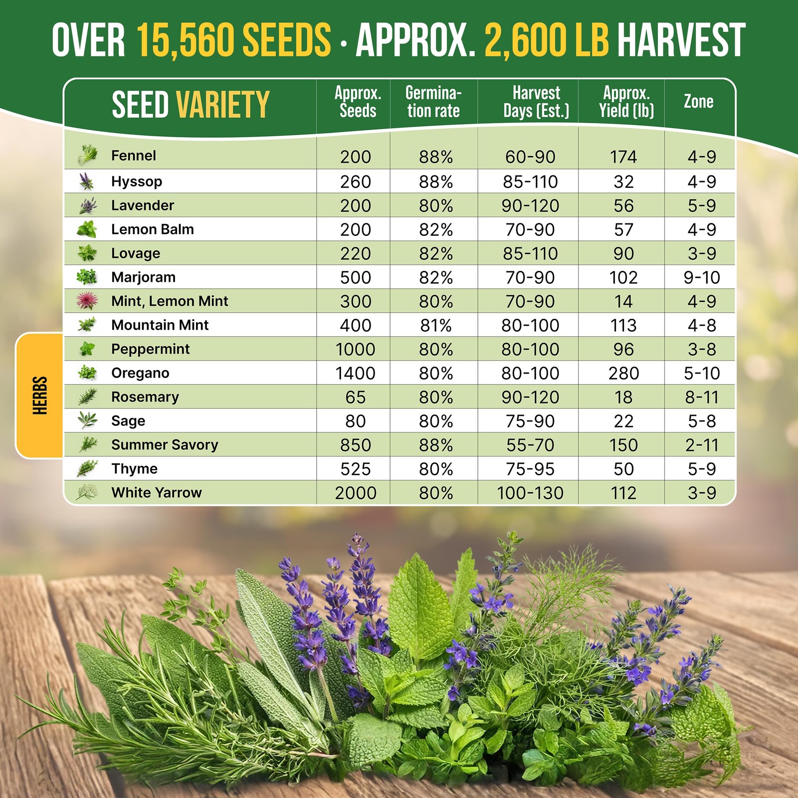 Organo Republic 30 Medicinal & Tea Herb Seeds Variety Pack 15,560+ NonGMO Hei…
