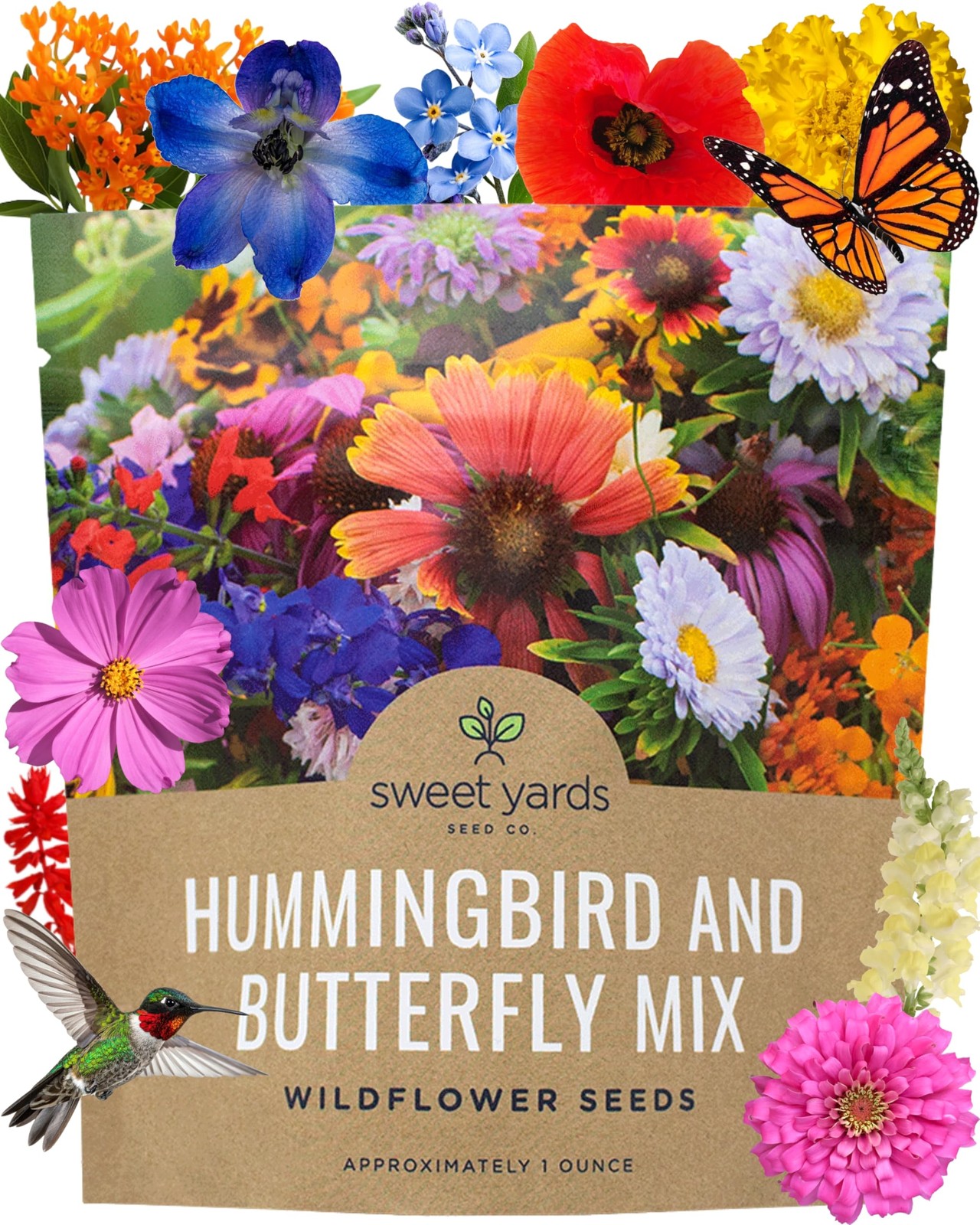 Wildflower Seeds Butterfly Hummingbird Mix 1 Ounce 7500+ Annual Perennial