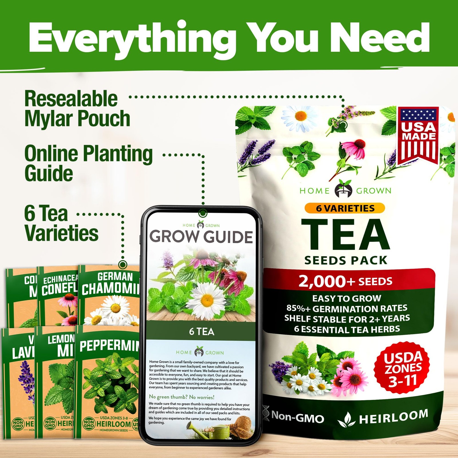 HOME GROWN Medicinal Herb Seeds Vault – 2,000+ Seeds, 6 Non GMO Heirloom Vari…