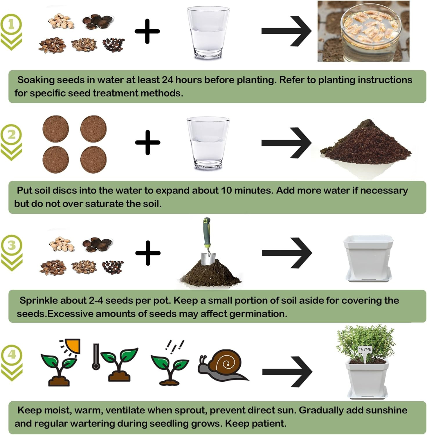 10 Herb Seeds Garden Starter Grow Kit with White Pots, Markers, Nutritional Soil