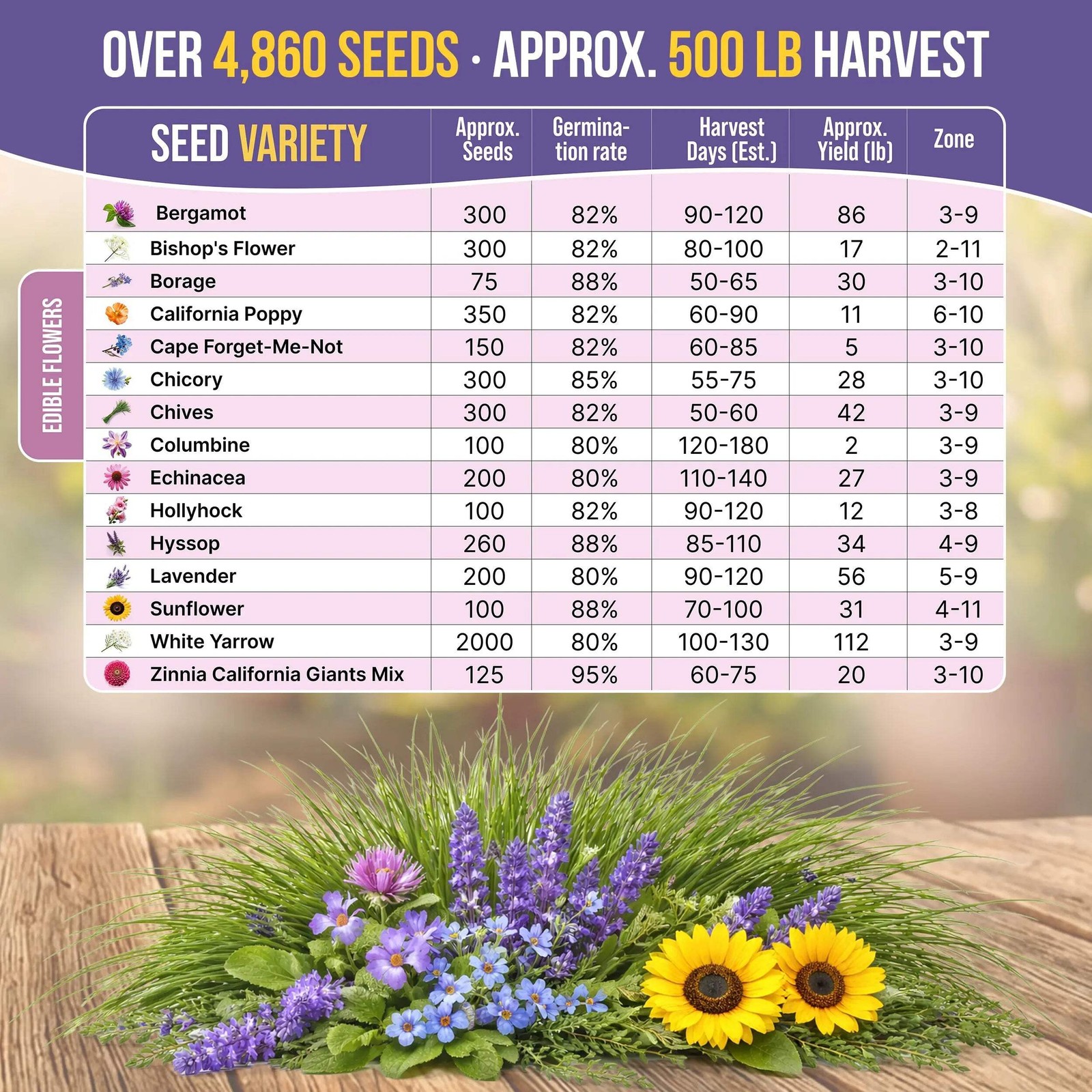 Edible Flower Seeds Variety Pack