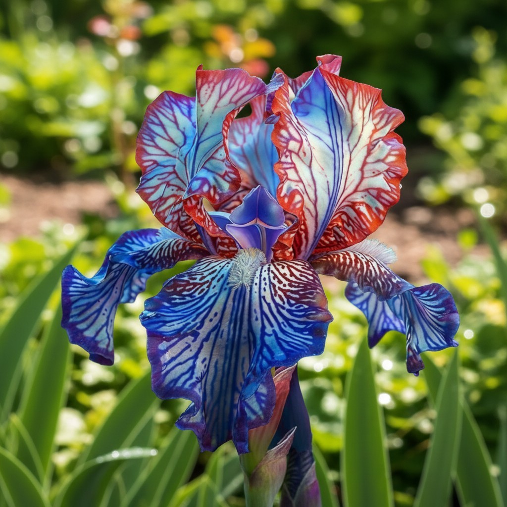 50 Bearded Iris Seeds – Red Blue White Veined Rare Blooms