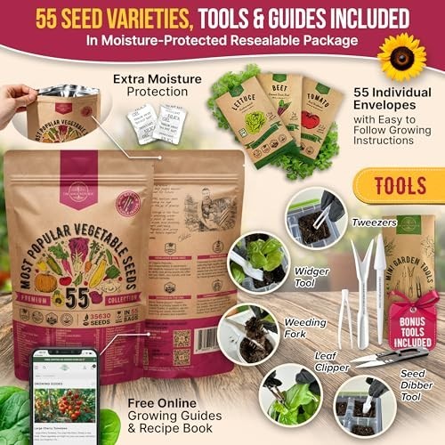 55 Vegetable Seeds Variety Pack – 35,600+ Non-GMO Heirloom Seeds for Home Garden