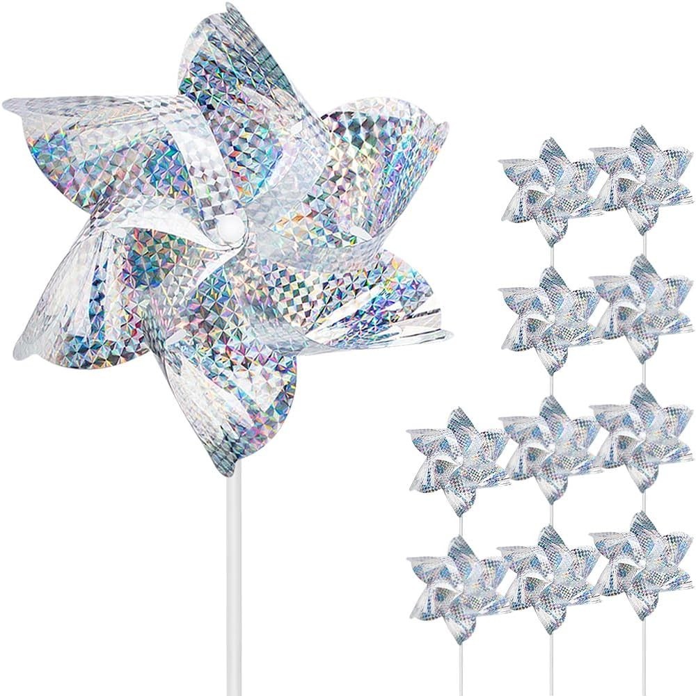 Reflective Garden Pinwheels 10-Pack, Silver/Gold, 7.31×15.7 inches, Bird Repe…