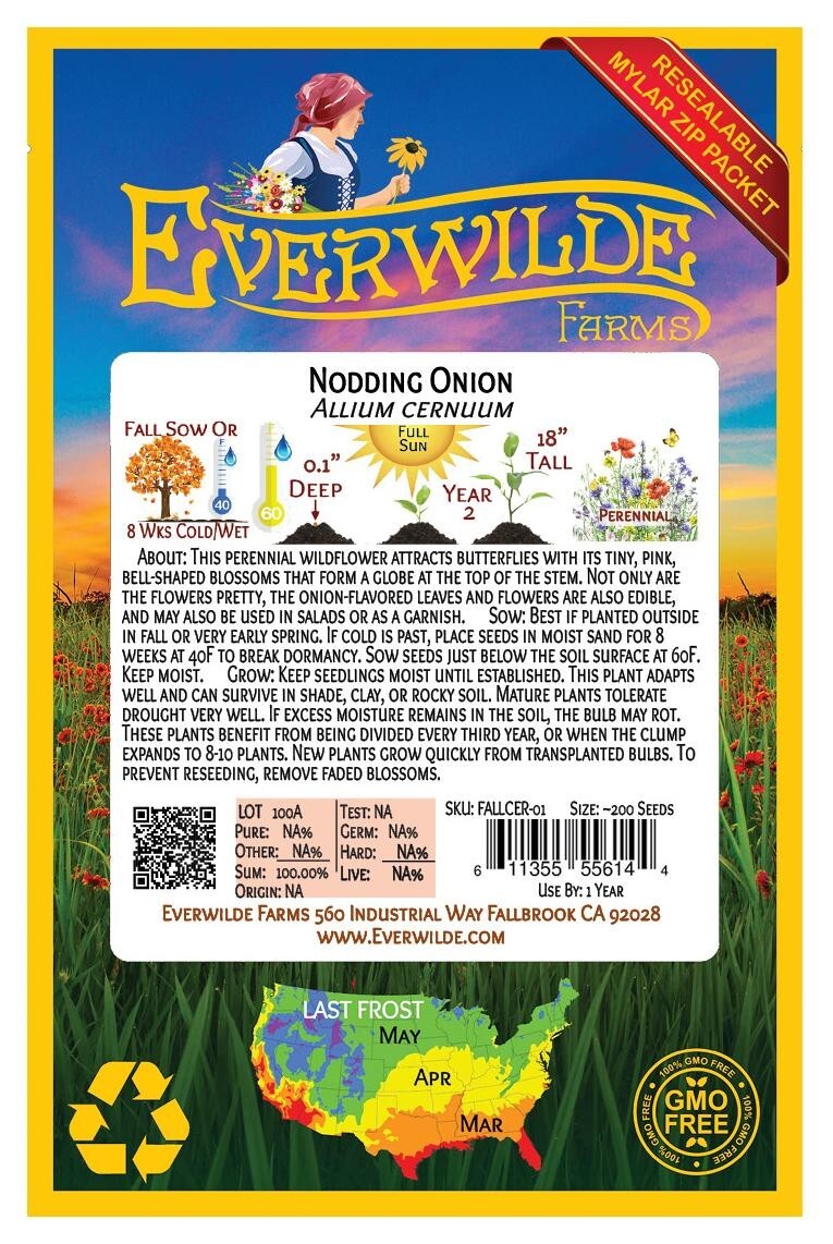 200 Nodding Onion Wildflower Seeds – Everwilde Farms Mylar Seed Packet