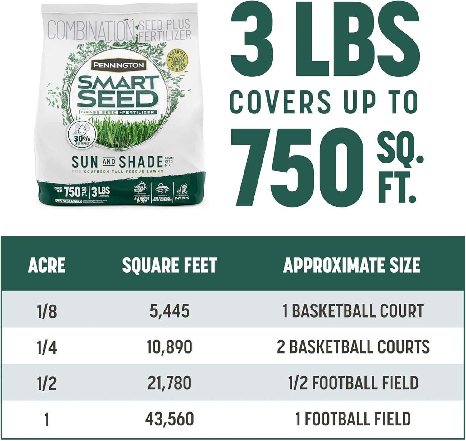 Smart Seed Sun and Shade Tall Fescue Grass Seed Mix for Southern Lawns 3 Lb