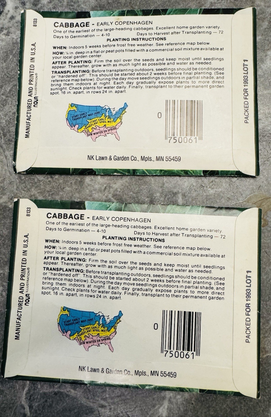Vintage 1993 2pcs Cabbage Early Copenhagen Excel America’s Choice