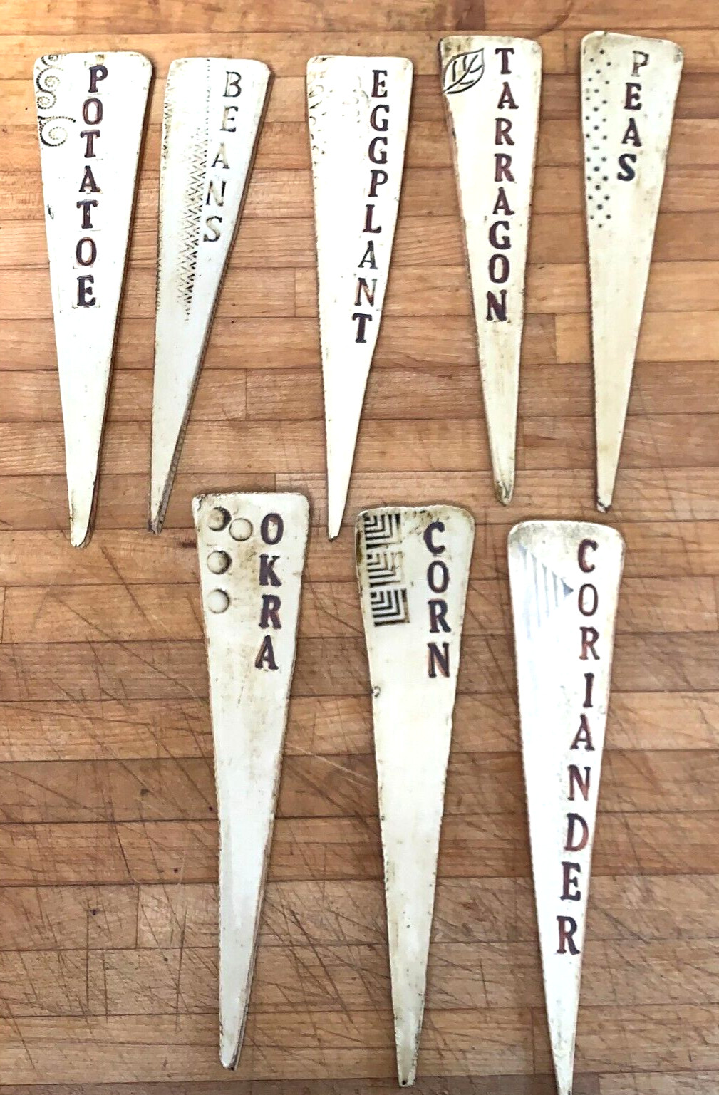 Vegetable Pottery Stakes Okra Potato Bean Pea Corn Tarragon Eggplant Coriander