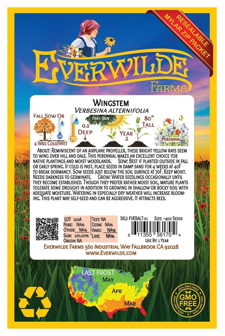400 Wingstem Wildflower Seeds – Everwilde Farms Mylar Seed Packet