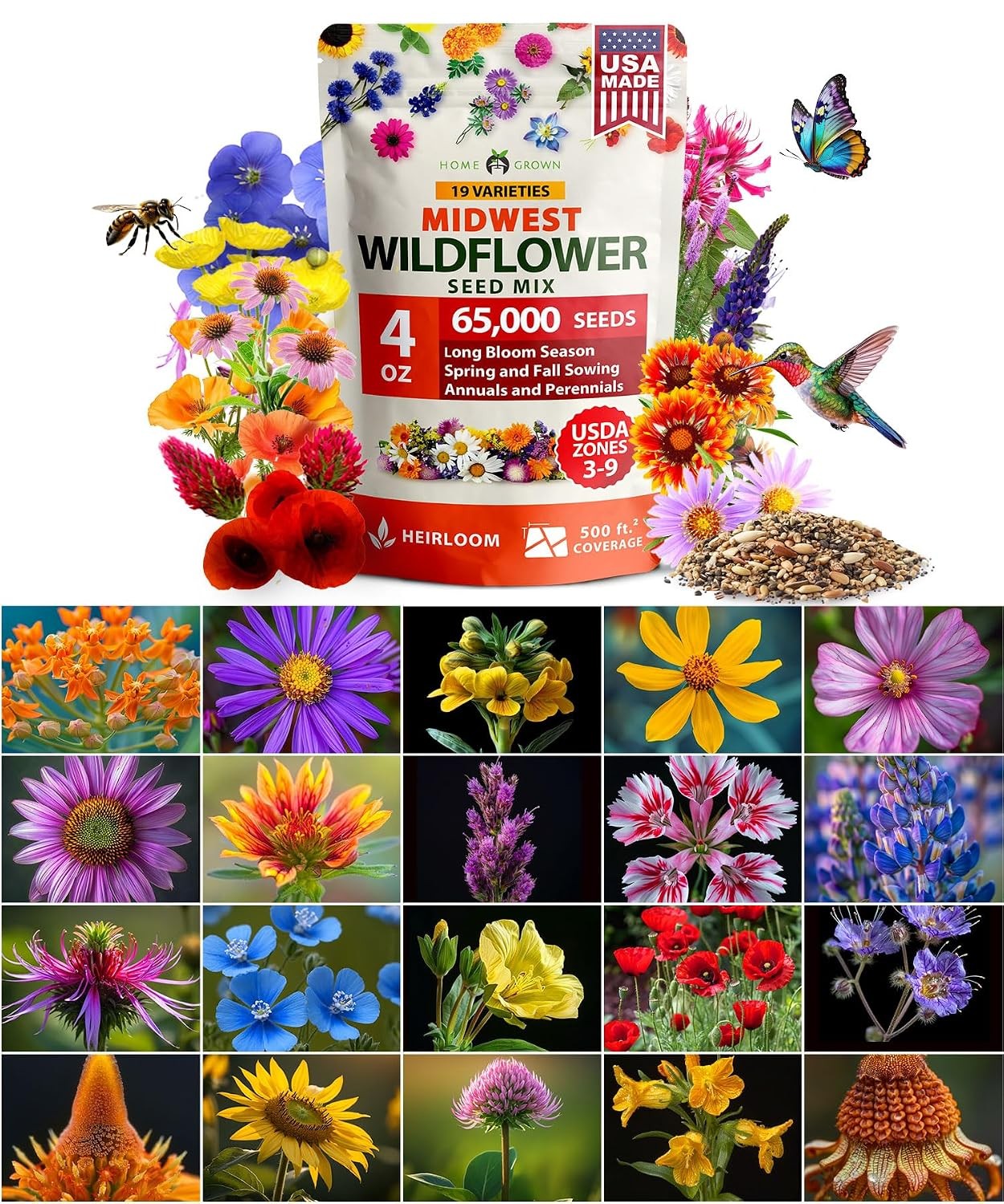 Midwest Heirloom Wildflower Seeds Mix 65,000+ Perennial Flowers Heirloom Seed