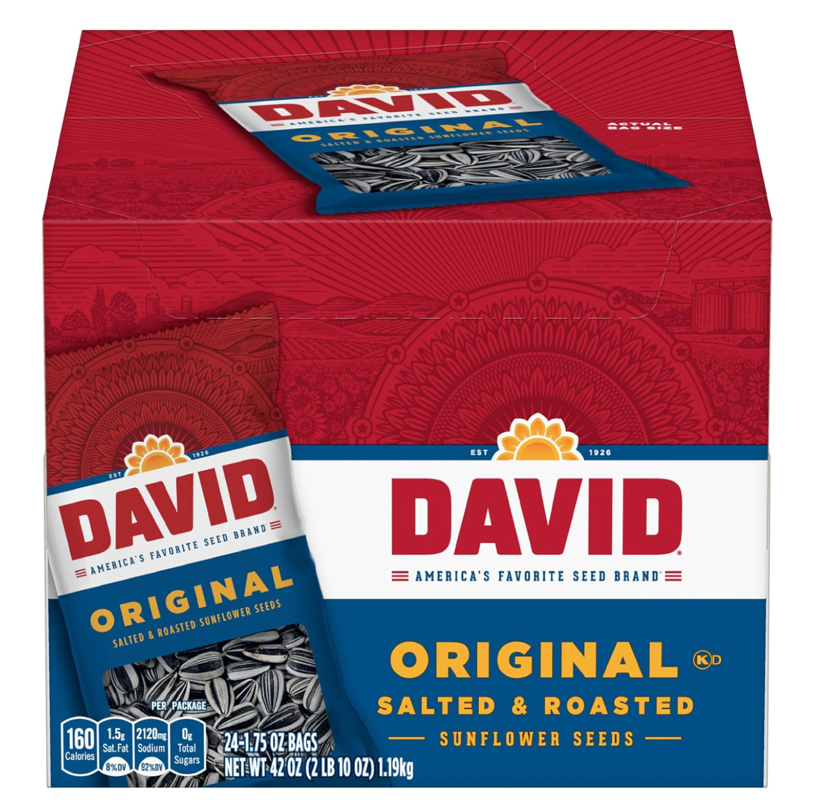 David Seeds Original Sunflower Seeds 42 Oz 24 Pack Perfect For On The Go Snac…