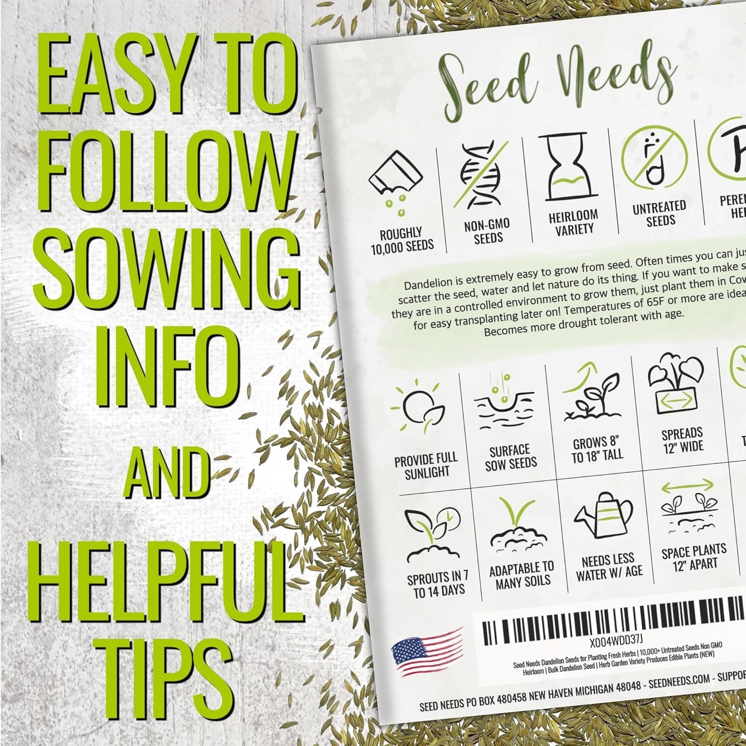 Dandelion Seeds for Planting Fresh Herbs | 10,000+ Untreated Seeds Non GMO He…