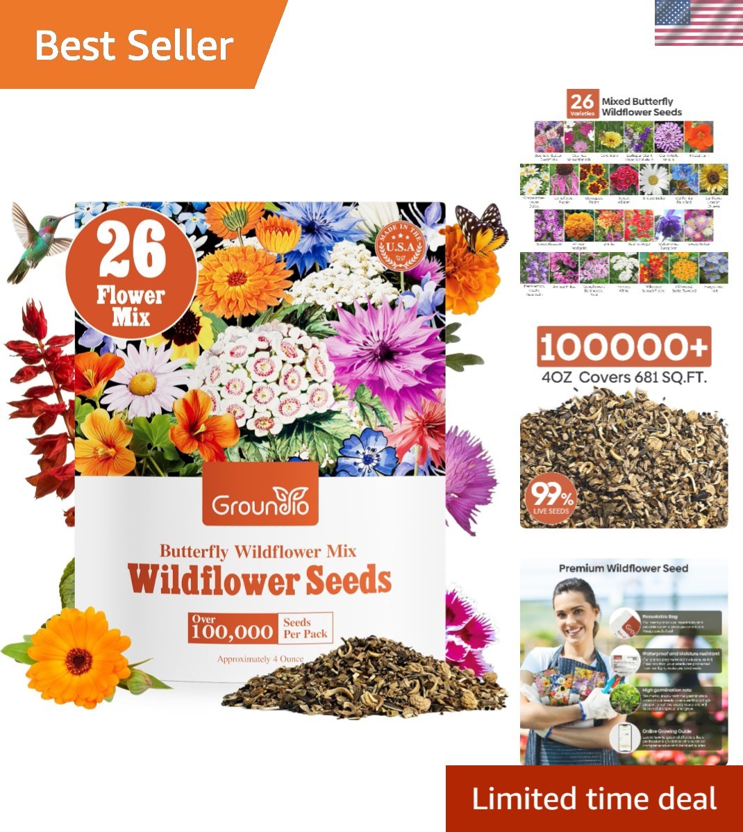Wildflower Seeds Bulk, 4 Ounce, 200,000+ Seeds, 26 Varieties Annual & Perenni…