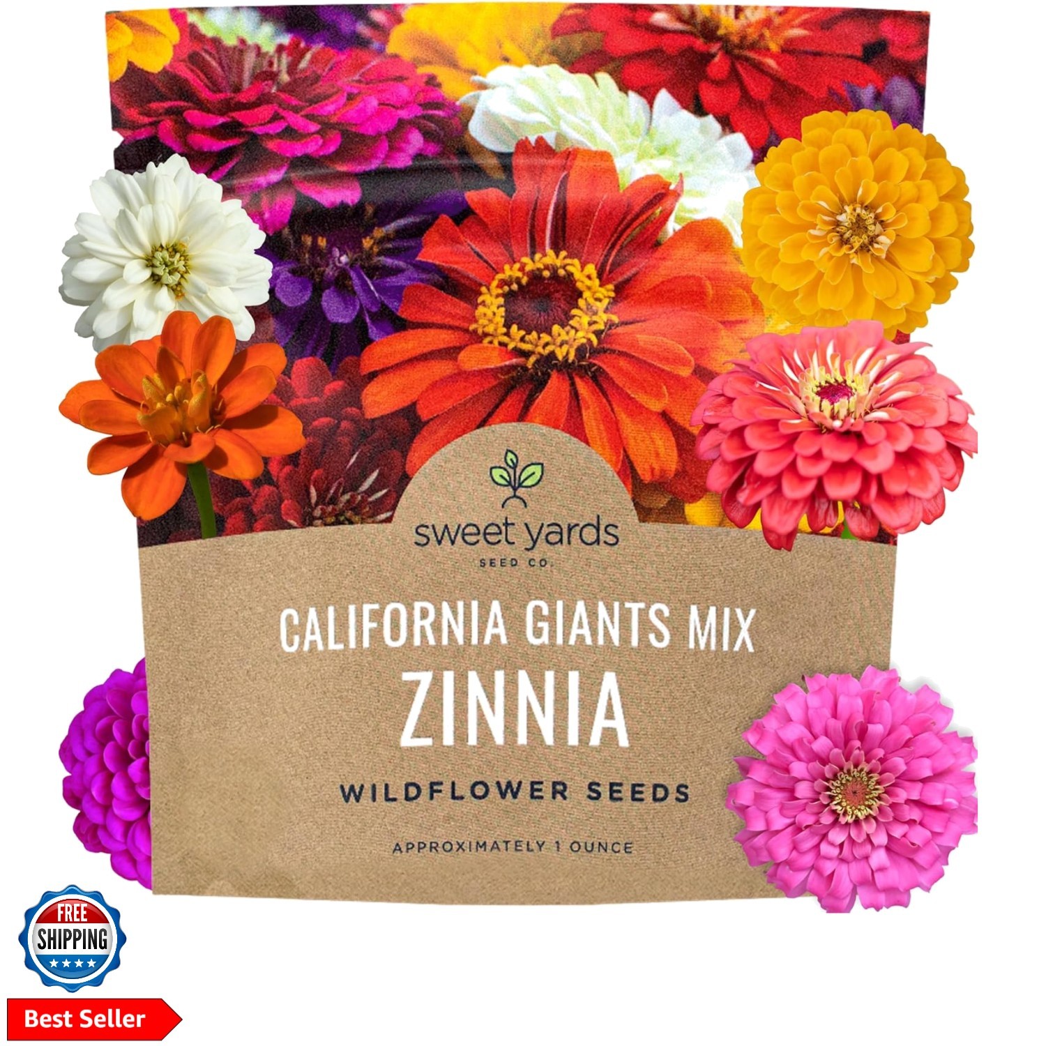 Zinnia Seeds – California Giants Mix – Large 1 Ounce Packet – 3,000 Flower Se…