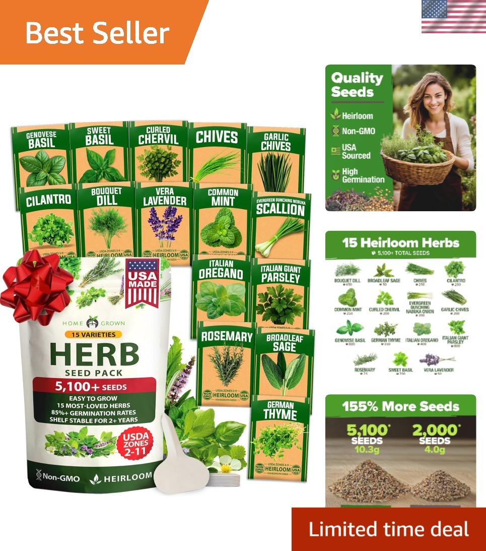 Heirloom Herb Seeds Variety Pack: 5,100+ Seeds for Indoor & Outdoor Gardening