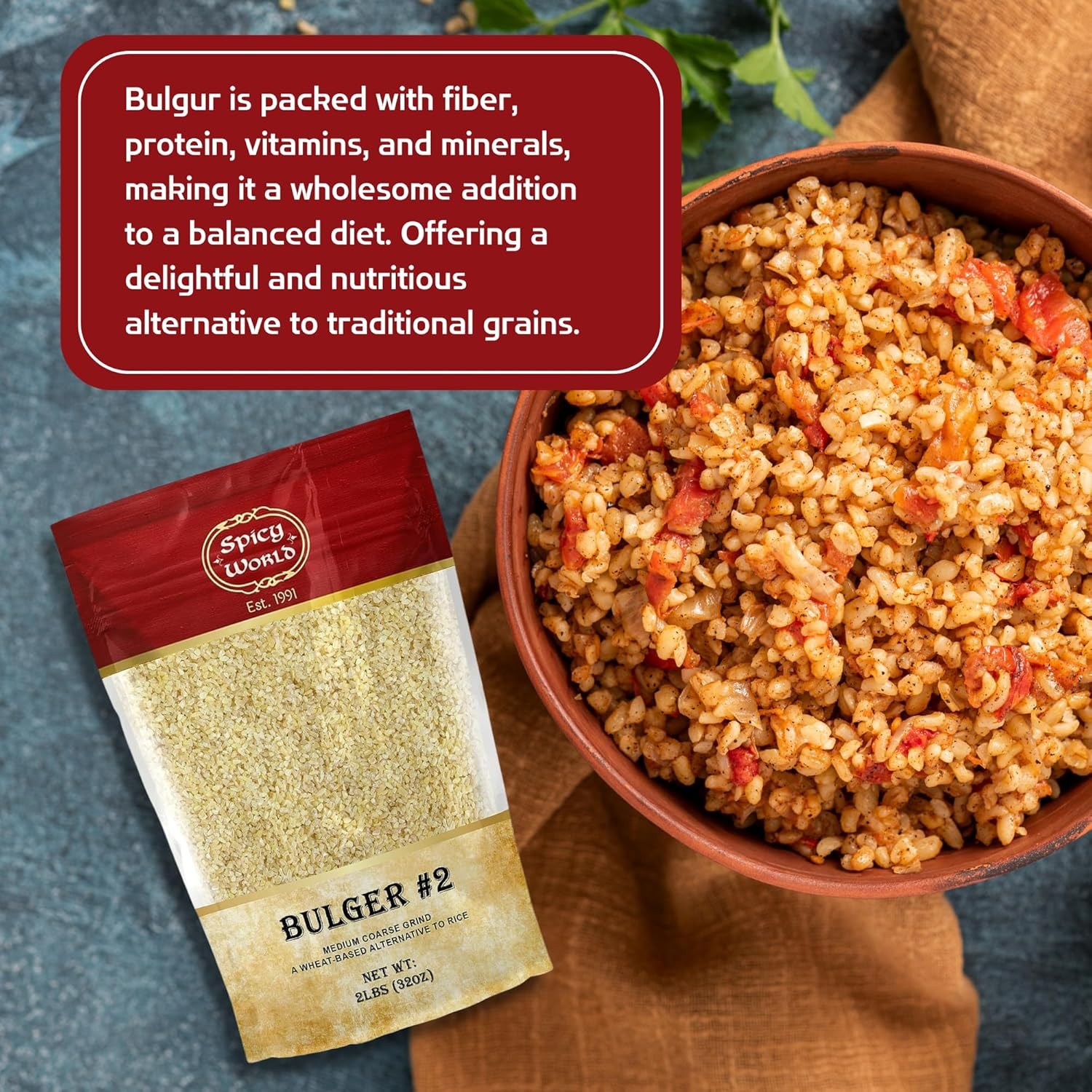Bulgur Cracked Wheat Medium Coarse #2, 2 LB Bag (32oz) | 2 Pound (Pack of 1)