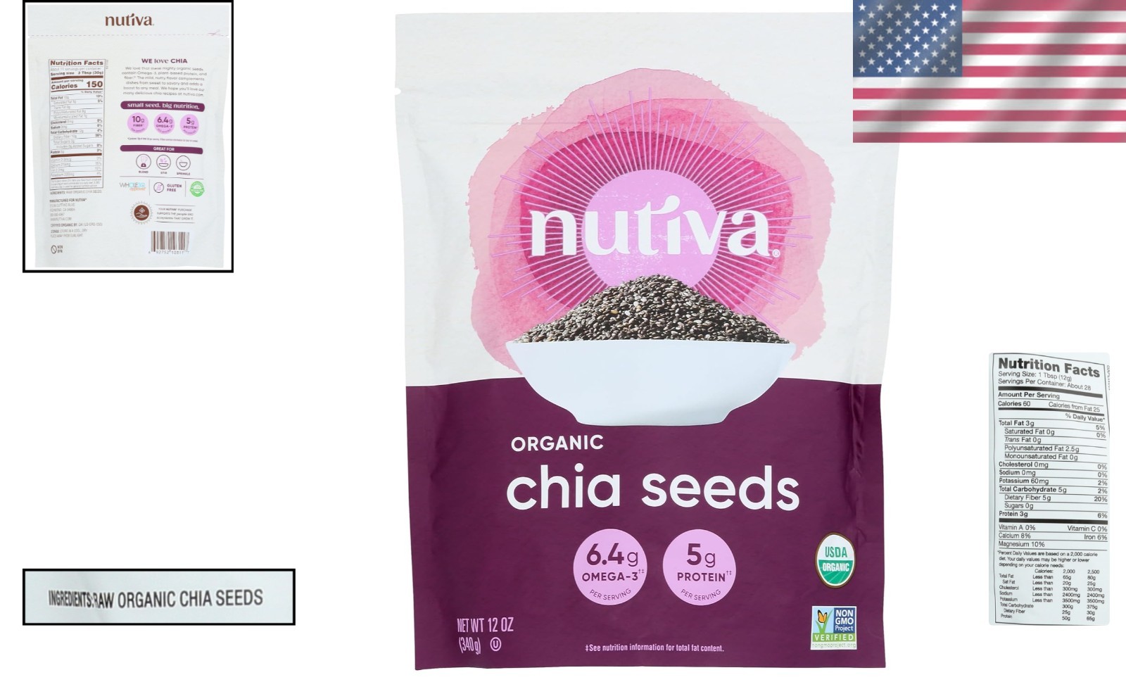 12 Ounce Pack of Organic Chia Seeds – Antioxidant-Rich for Enhanced Nutrition