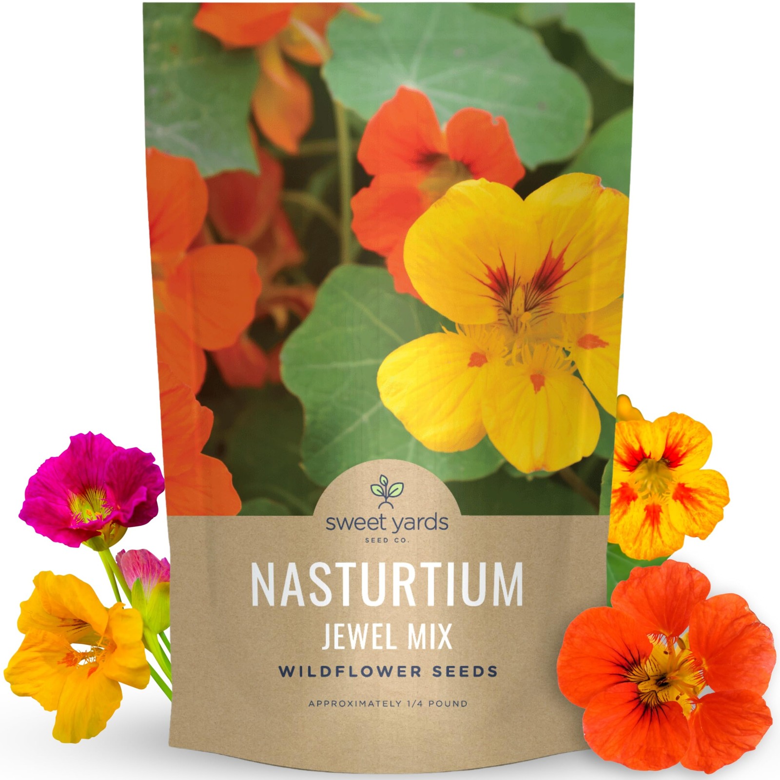 Nasturtium Jewel Mix 1/4 Pound Pouch 750 Flower Seeds For Planting Tropaeolum