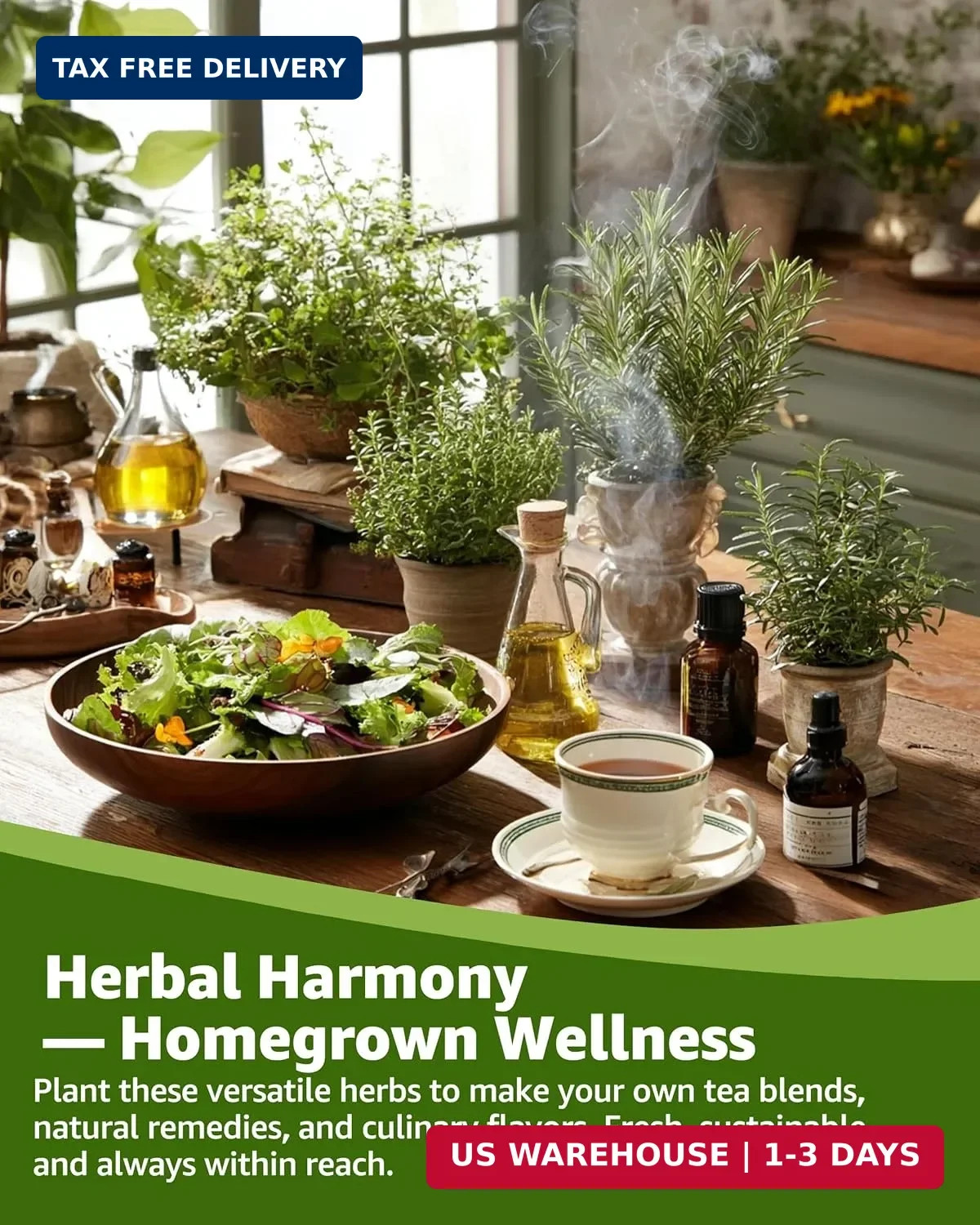 Medicinal & Tea Herb Seeds for Planting – 35 Non-GMO Variety Pack for Indoor/Out