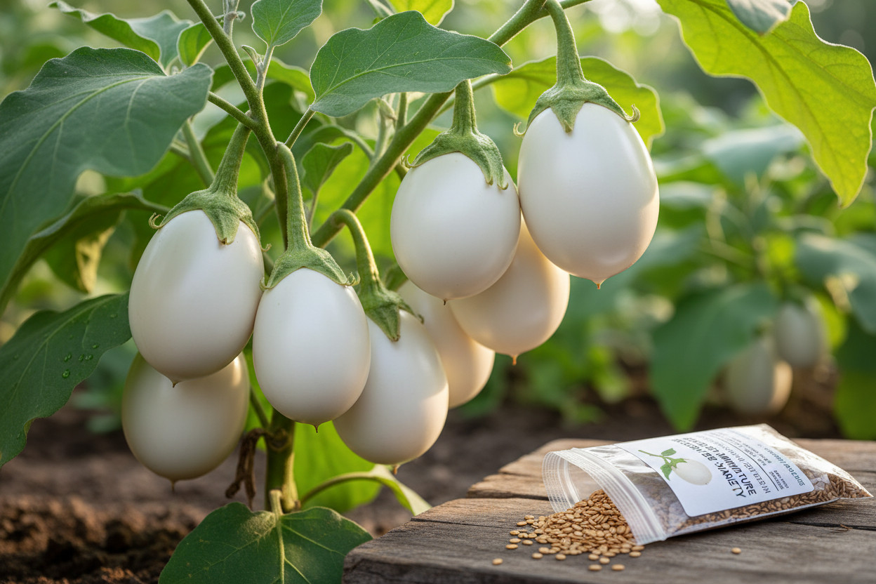 Japanese White Egg Eggplant Seeds – Rare Mini Eggplants Heirloom 25 Seeds