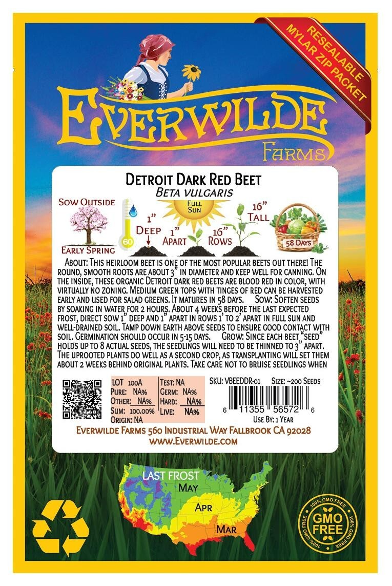 200 Detroit Dark Red Beet Seeds – Everwilde Farms Mylar Seed Packet
