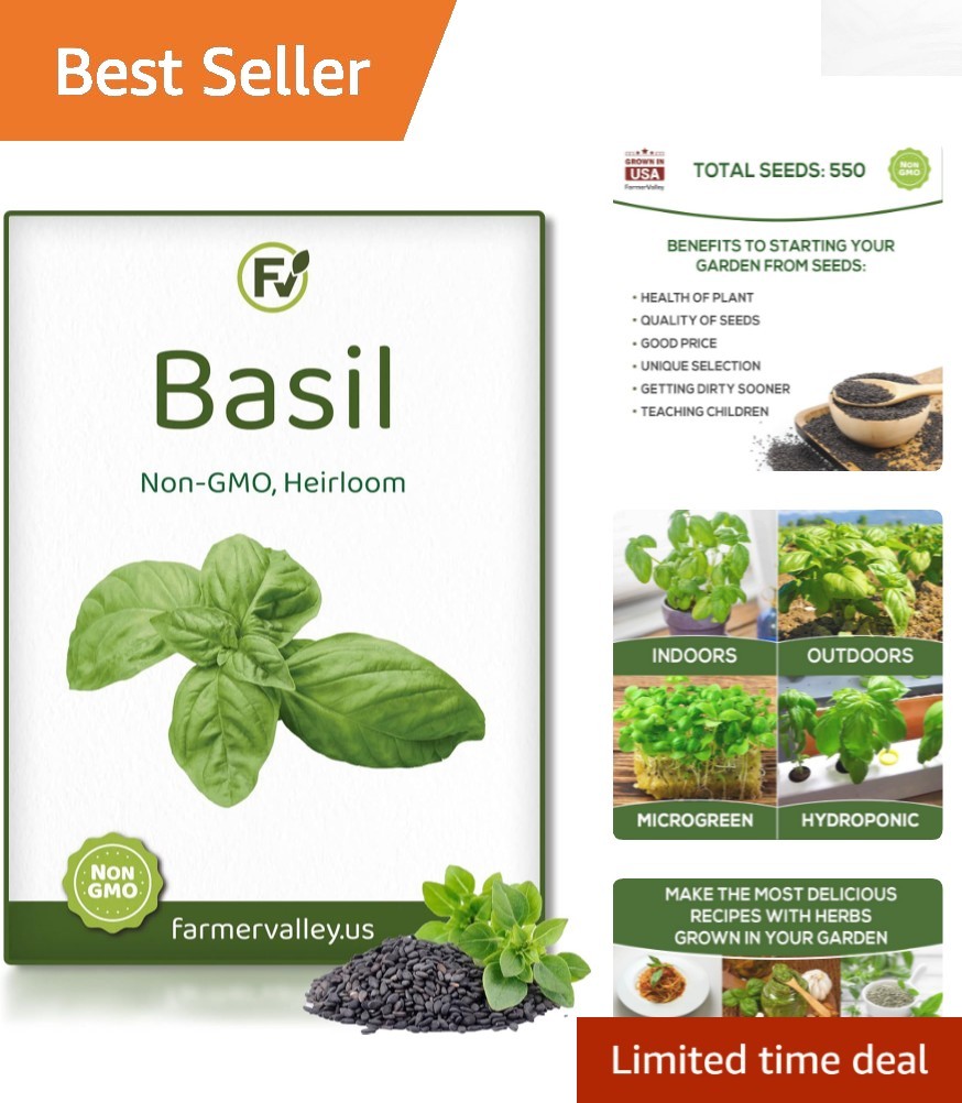 Non-GMO Basil Seeds – 550 Heirloom Seeds for Indoor, Outdoor, and Hydroponics