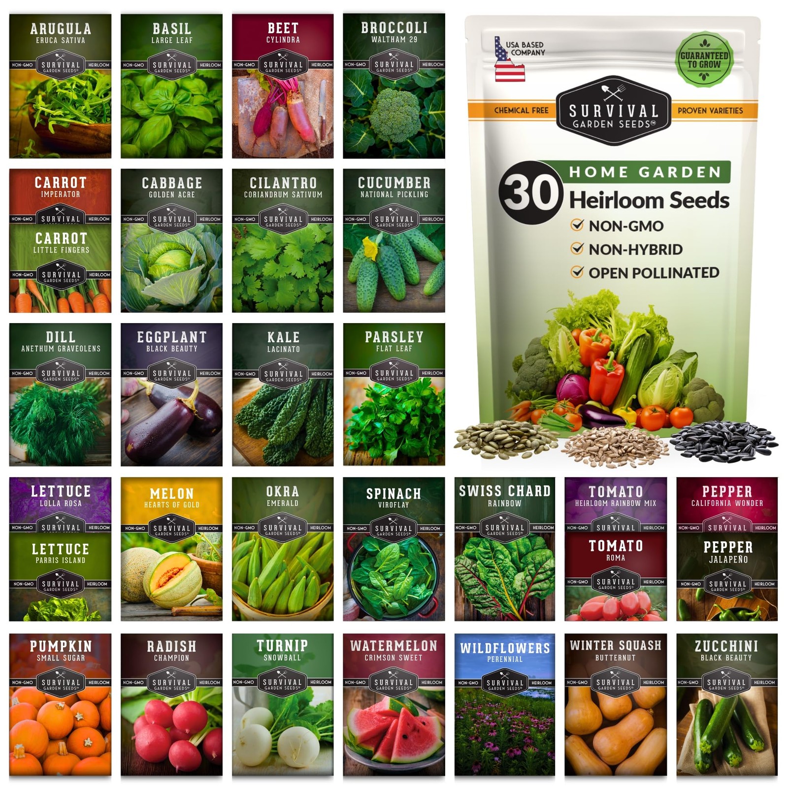 Home Garden Vegetable Seeds 30 Variety Pack – Heirloom Seed Vault Kit for Pla…