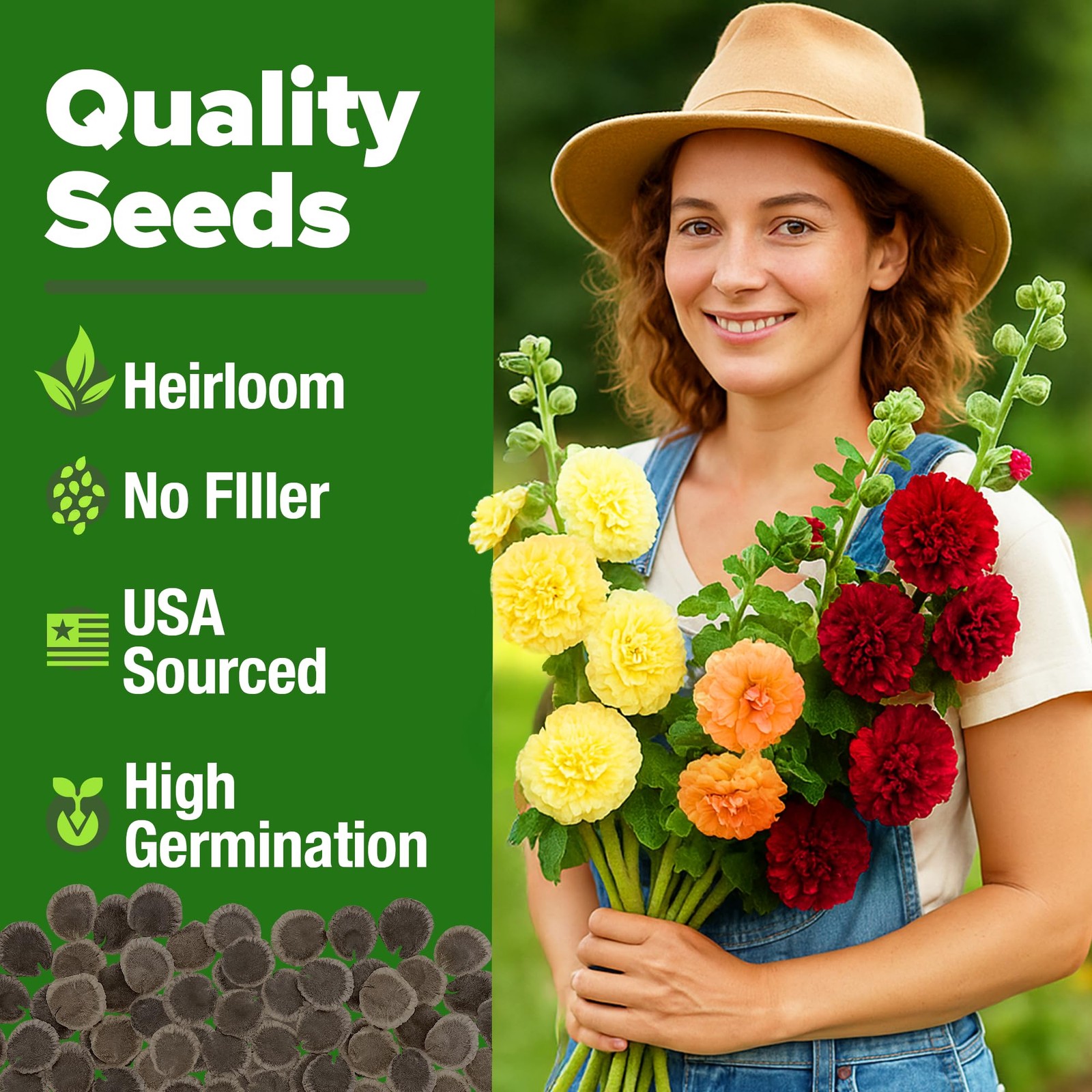 HOME GROWN Hollyhock Summer Carnival Mix Flower Seeds – Alcea 1-Pack, Multi