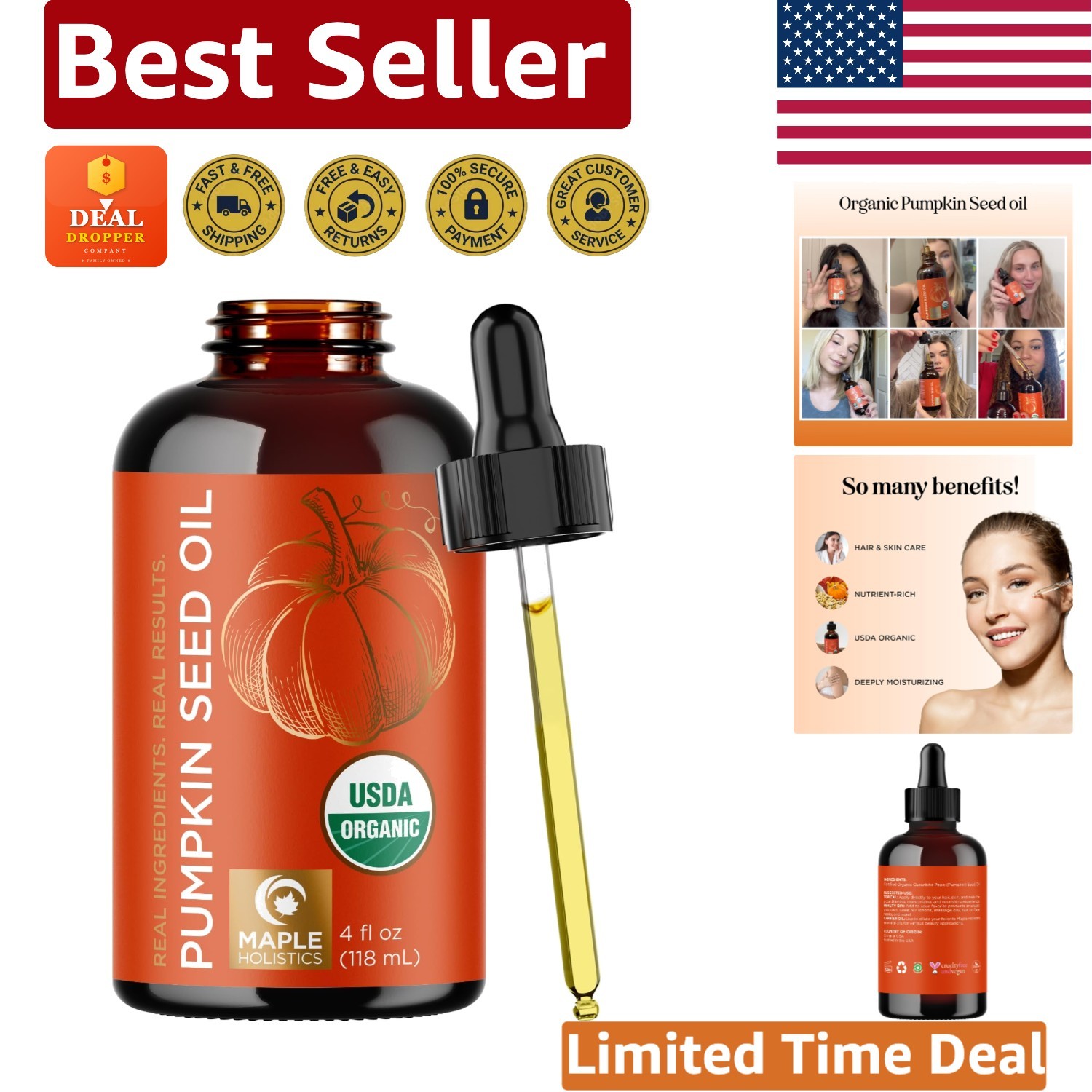 Virgin Cold-Pressed Pumpkin Seed Oil 4oz – Organic Moisturizer & Hair Booster