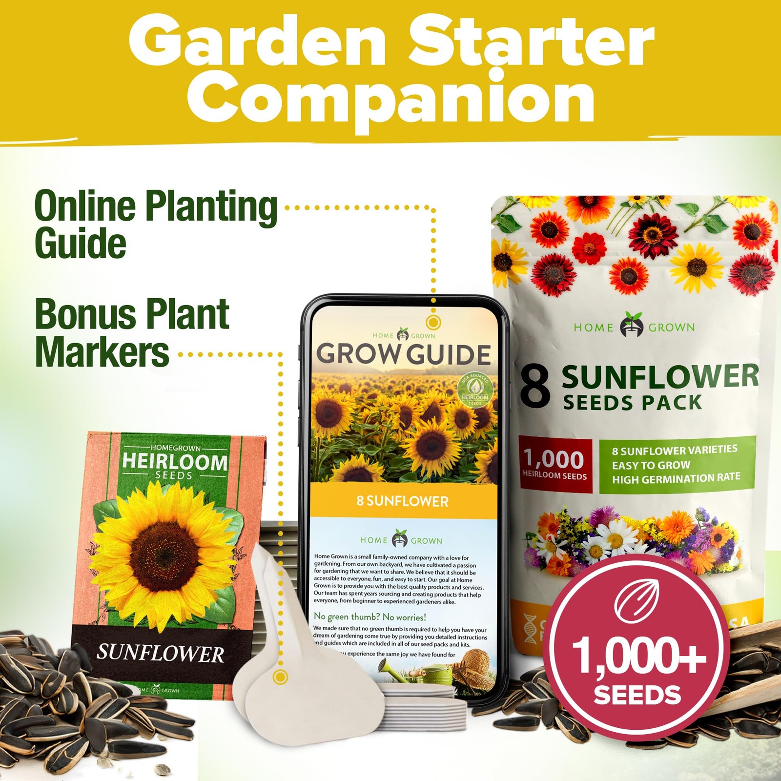 8 Varieties Non-GMO Sunflower Seeds Packets to Plant Dwarf Mexican Wild Lemon