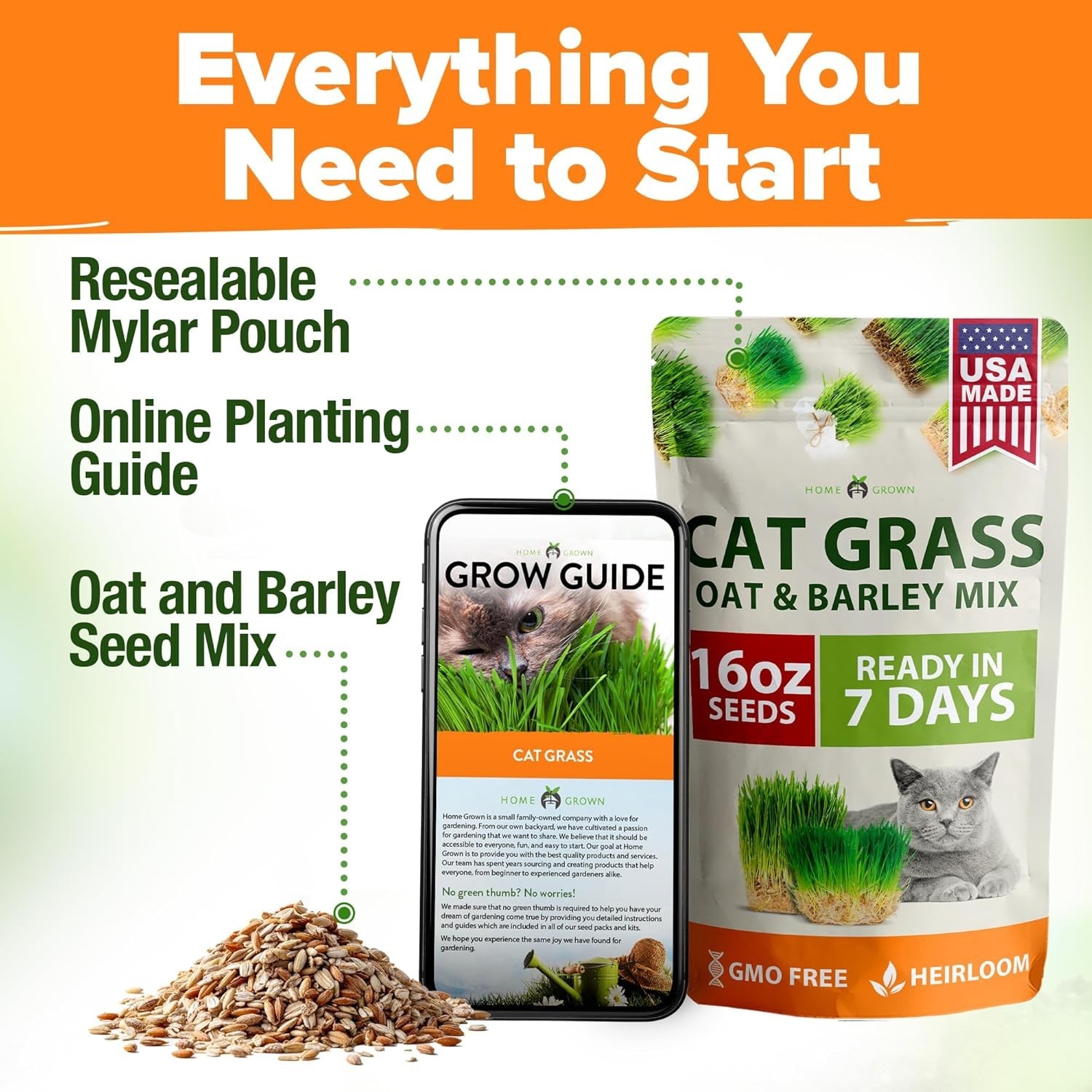 Pet-Friendly 1Lb Cat Grass Seeds: High Germination, Low Maintenance Garden Gift