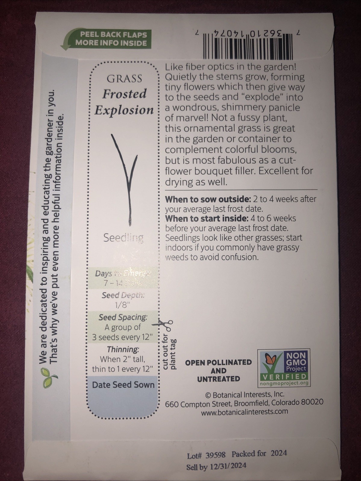Grass Frosted Explosion Heirloom Seeds Botanical Interests Exp. 12/2024