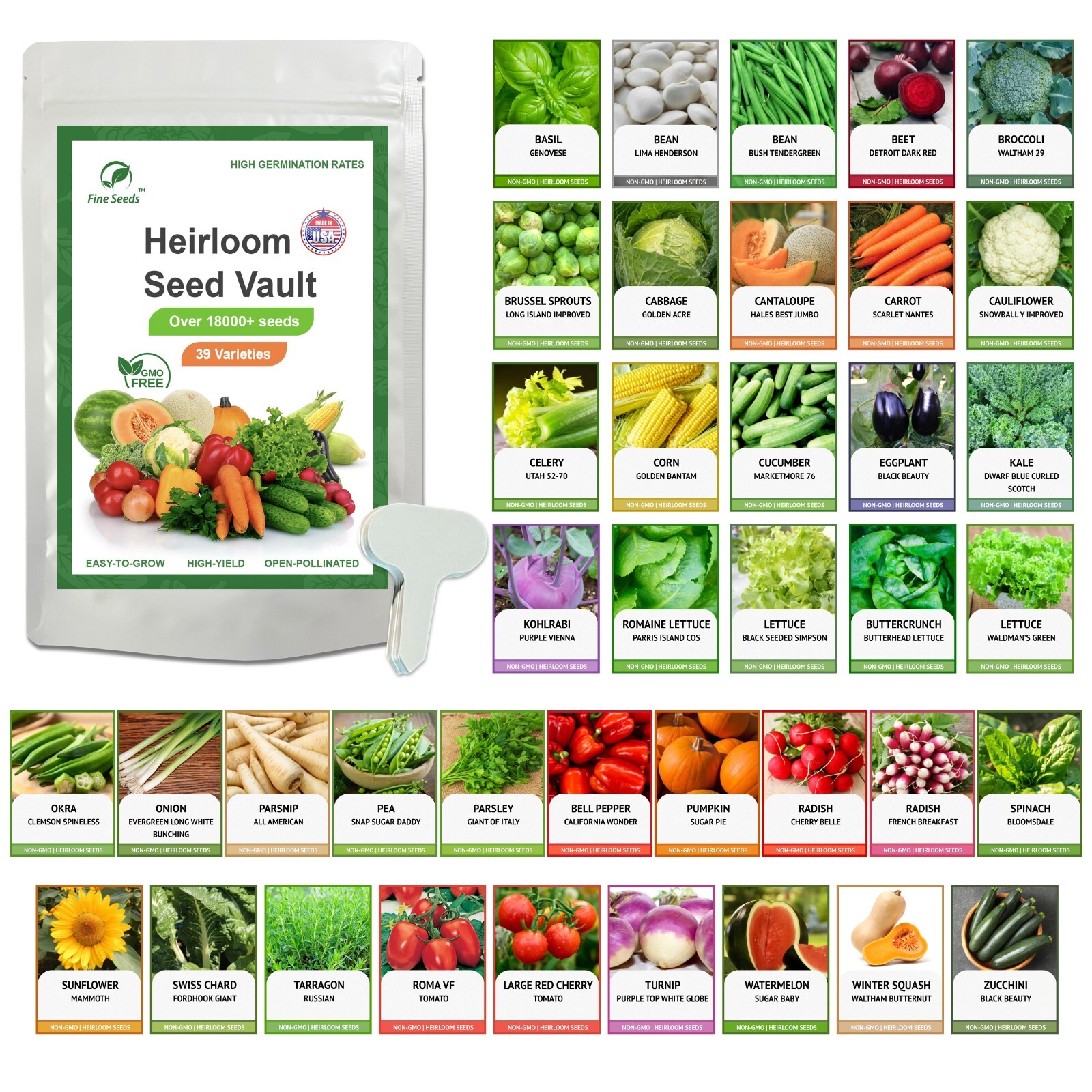 Heirloom Vegetable Seeds 2 pack of 39 Varieties – Over 36,000 Seeds,