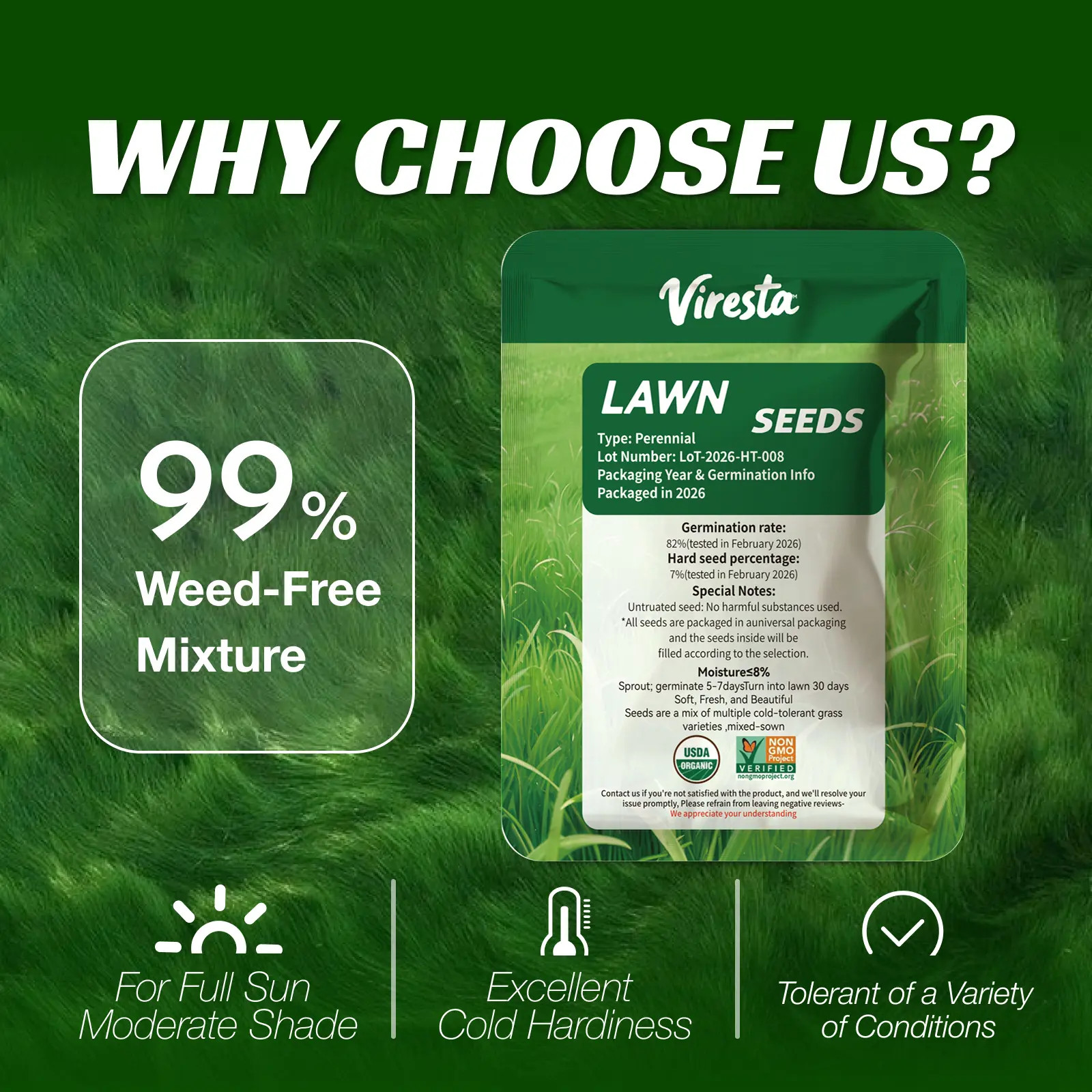 Grass Seed and Shade Grass, Grows Quickly and Withstands All Seasons, Perfect fo