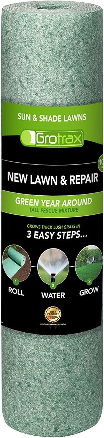 Grotrax Biodegradable Grass Seed Mat, Year Round Green – 100 Sq Ft Big Rolls