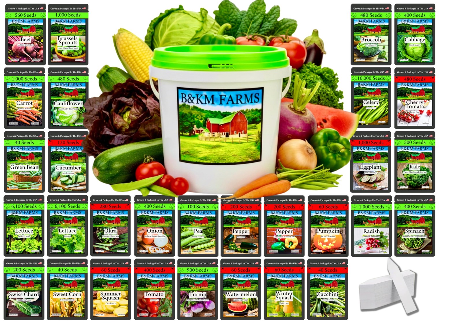 B&KM Farms 20,000+ Survival Seed Kit 5+ Year Supply. 30 Fruit & Vegetable Non…