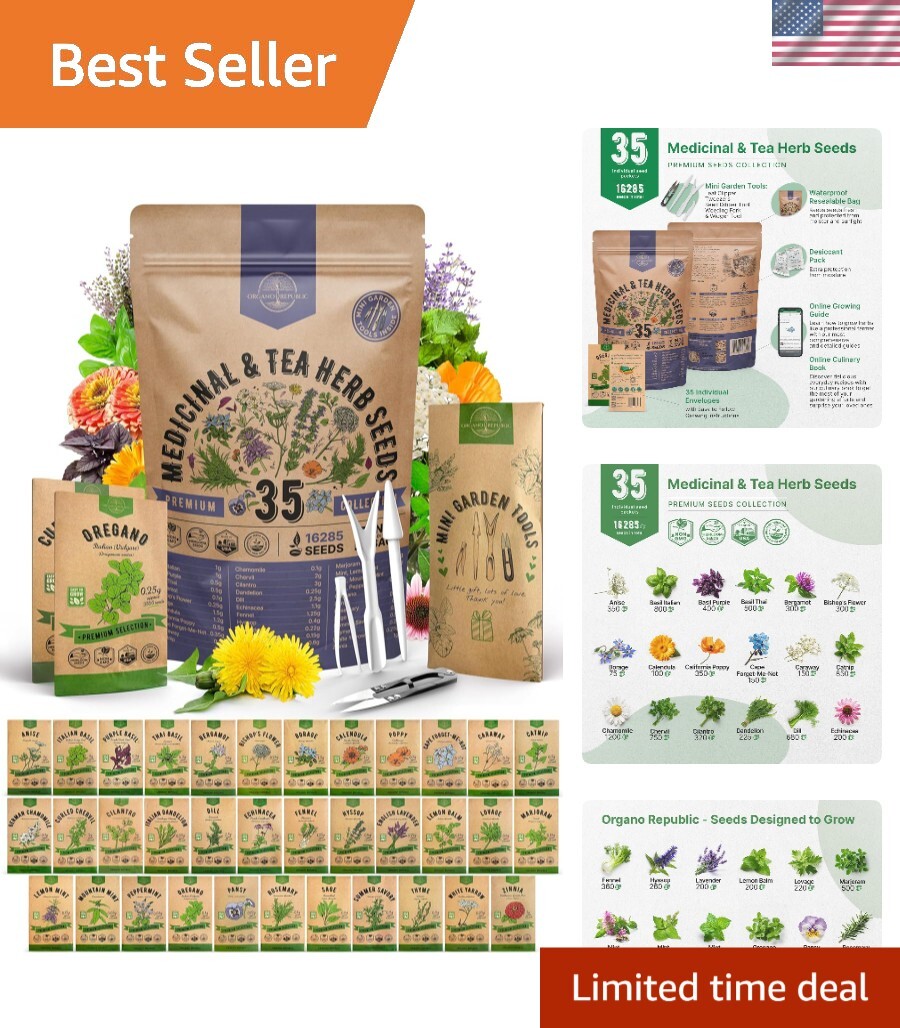 35 Non-GMO Medicinal & Tea Herb Seed Variety Pack for -Round Gardening